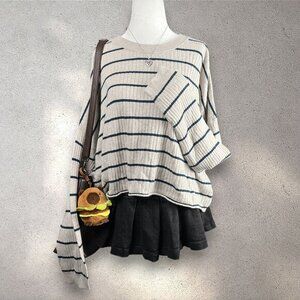 Madewell Lawson Crop Pullover Sweater Women's XXL Striped Cozy Oatmeal Cottage